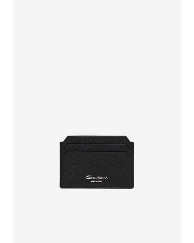 Santoni Logo Print Saffiano Leather Cardholder - Black