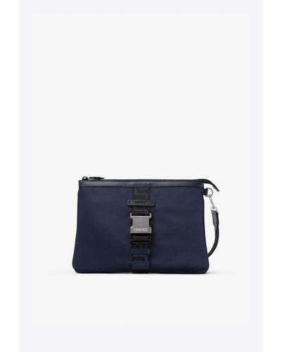 Versace Greca Zipped Pouch Bag - Blue