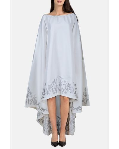 Rue15 Off-Shoulder Embroidered High-Low Kaftan With Flared Sleeves - White
