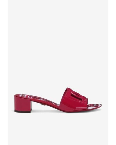Dolce & Gabbana Bianca 45 Patent Leather Dg Mules - Pink