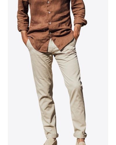 Les Canebiers Tartane Straight-Leg Casual Trousers With Folded Hem - Natural