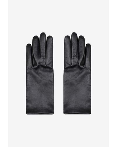 Saint Laurent Logo-Plaque Leather Gloves - Black