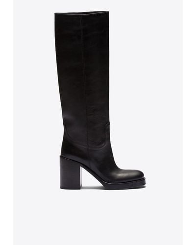 Prada 90 Knee-High Leather Boots - Black