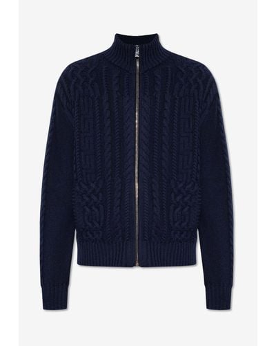 Versace Medusa Cable-Knit Zip Sweater - Blue
