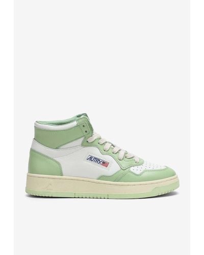 Autry Medalist Leather High-Top Sneakers - Green