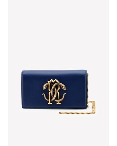 Roberto Cavalli Small 'mirror-snake' Shoulder Bag In Leather - Blue