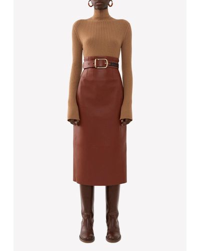 Chloé High-Waist Leather Skirt - Brown