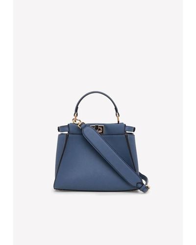 Fendi Mini Peekaboo Leather Shoulder Bag - Blue