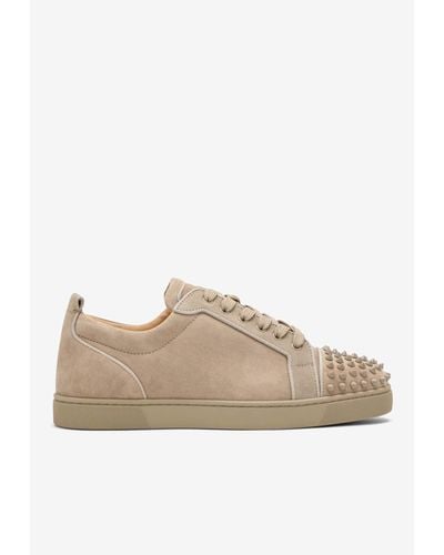 Christian Louboutin Louis Junior Spikes Suede Sneakers - Natural