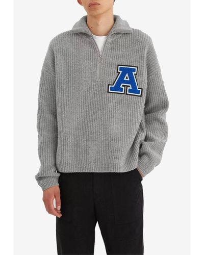 Axel Arigato Team Half-zip Sweater In Wool - Grey