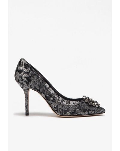 Dolce & Gabbana Bellucci 90 Taormina Lace Court Shoes With Crystal Detail - Grey