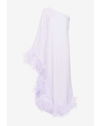 ‎Taller Marmo Balear One-Shoulder Feathered Maxi Dress - White