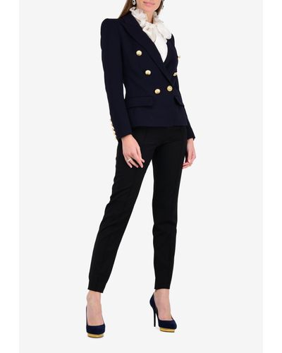 Alexandre Vauthier Double-Breasted Wool Blend Blazer - Blue