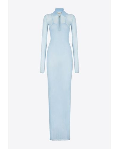 Fendi Ribbed Maxi Polo Dress - Blue