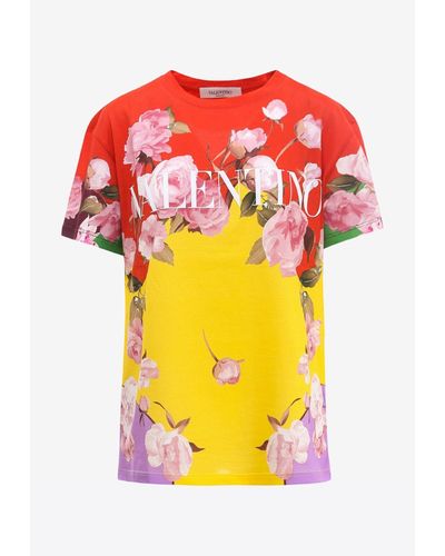 Valentino Flying Flowers Print Jersey T-shirt- delivery In 3-4 Weeks - Orange