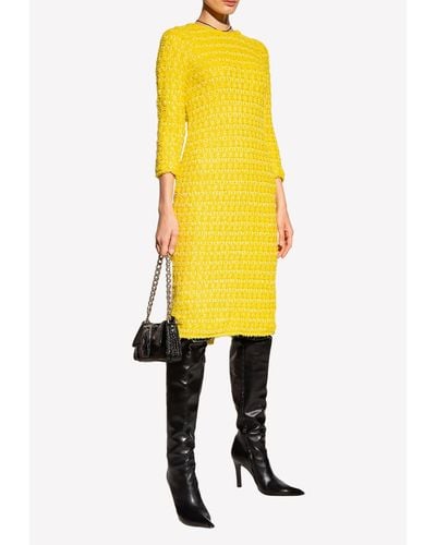 Balenciaga Knee-Length Tweed Dress - Yellow