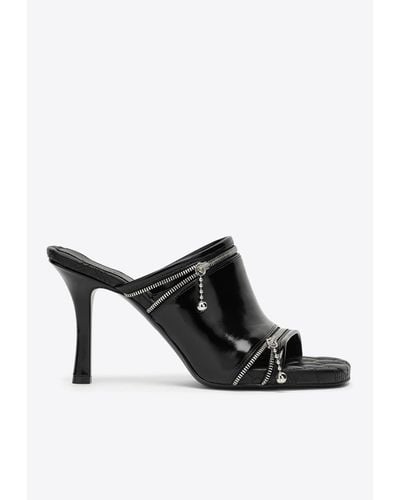 Burberry 85 Patent Leather Zip-Detail Mules - Black