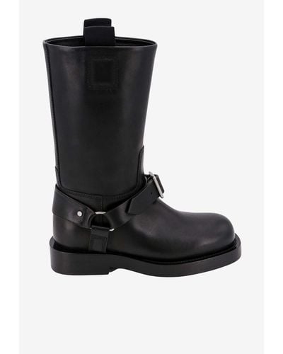 Burberry Leather Saddle Mid-Calf Boots - Black