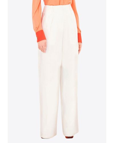 Ferragamo Straight-Leg Silk And Linen Trousers - White