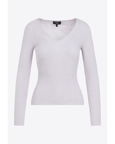 Theory Wool-Blend V-Neck Top - White