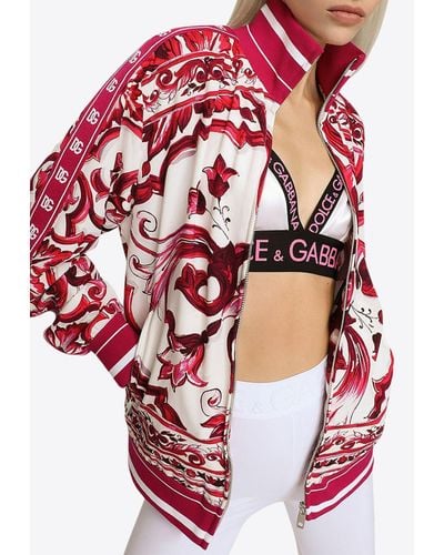 Dolce & Gabbana Majolica Print Zip-Up Jacket - Red