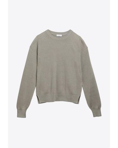 Brunello Cucinelli Rib-Knit Crewneck Sweater - Gray
