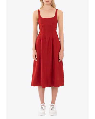 Chloé Linen Sleeveless Midi Dress - Red