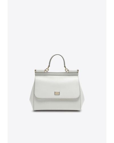 Dolce & Gabbana Large Sicily Leather Top Handle Bag - White