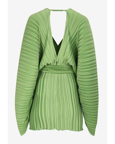 L'idée Galerie Belted Plisse Mini Dress - Green