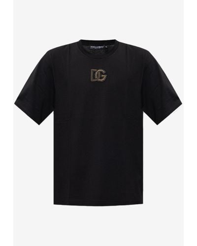 Dolce & Gabbana Bead-Embellished Logo Short-Sleeved T-Shirt - Black