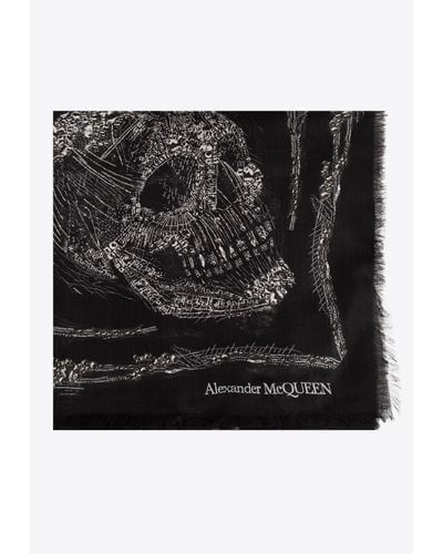 Alexander McQueen Crystal Skull Square Scarf - Black
