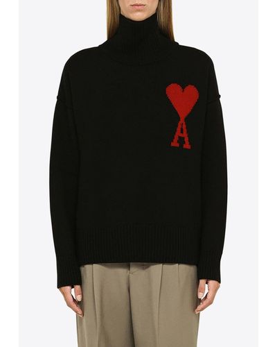 Ami Paris Ami De Coeur Turtleneck Sweater - Black