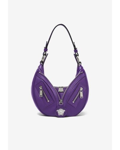 Versace Small Repeat Hobo Leather Shoulder Bag - Purple