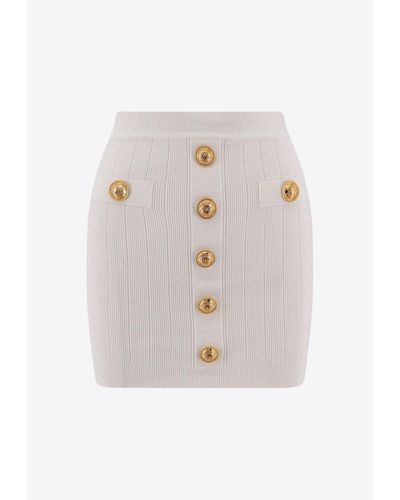 Balmain Button-Embellished Mini Knit Skirt - White