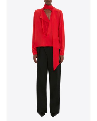 Victoria Beckham Long-Sleeved Silk Blouse - Red