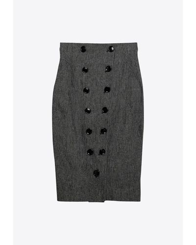 Alaïa Linen Midi Skirt With Buttons - Gray