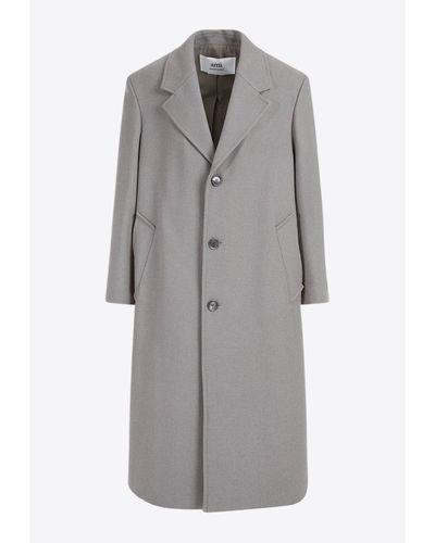 Ami Paris Single-Breasted Oversized Wool Coat - Grey