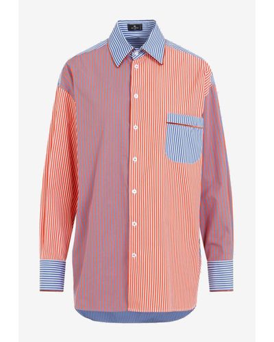 Etro Paneled Striped Long-Sleeved T-Shirt - Pink