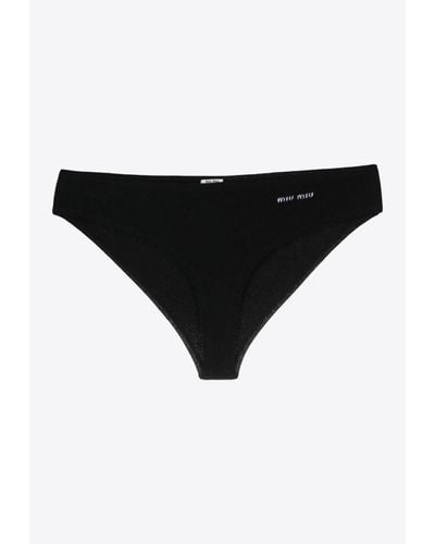 Miu Miu Logo Intarsia Cashmere Panties - Black