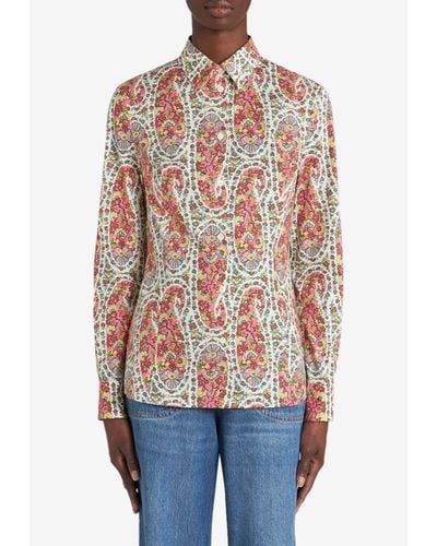 Etro Floral Print Long-Sleeved Shirt - Red