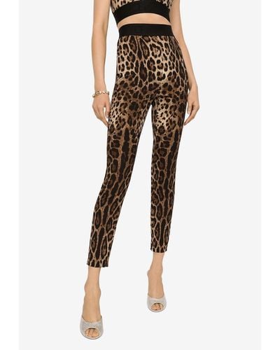 Dolce & Gabbana Leopard-Print Charmeuse Leggings - Brown