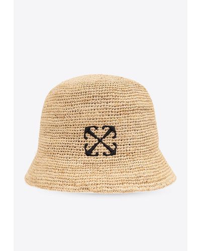 Off-White c/o Virgil Abloh Arrows Embroidered Raffia Bucket Hat - Natural