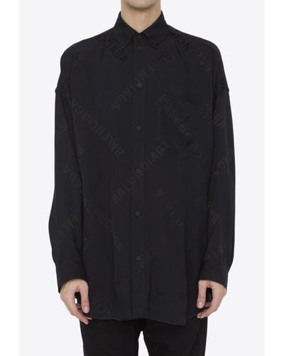 Balenciaga Diagonal Logo Oversized Shirt - Black