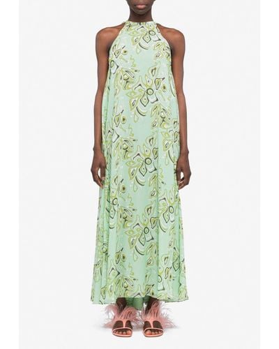 Emilio Pucci Africana Print Halterneck Silk Dress - Green