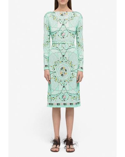 Emilio Pucci Cyprea Print Marilyn Belted Dress - Green