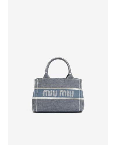 Miu Miu Jacquard Logo Denim Tote Bag - Blue