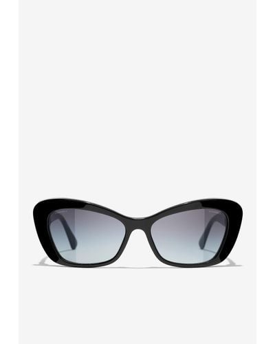 Chanel Cat Eye Pearl Sunglasses - Black