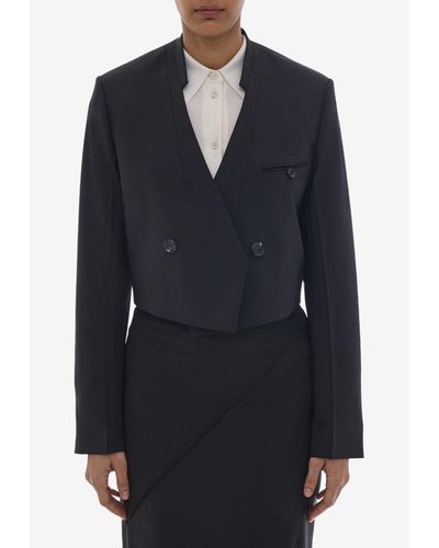 Helmut Lang Cropped Double-Breasted Blazer - Blue