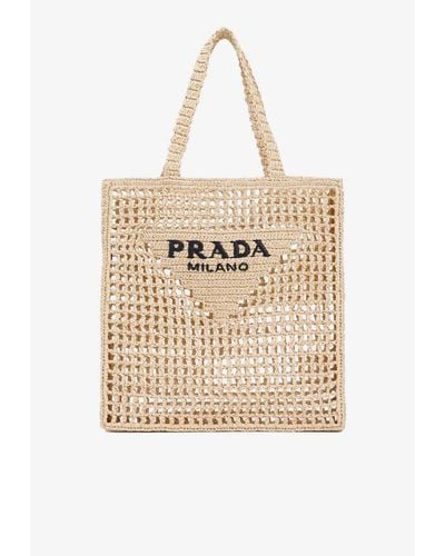 Prada Raffia Shopping Tote Bag - Natural