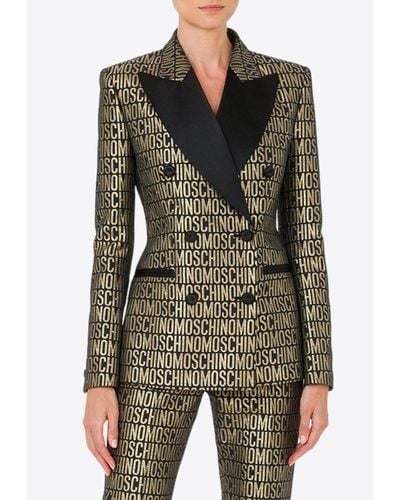 Moschino All-Over Logo Double-Breasted Blazer - Green